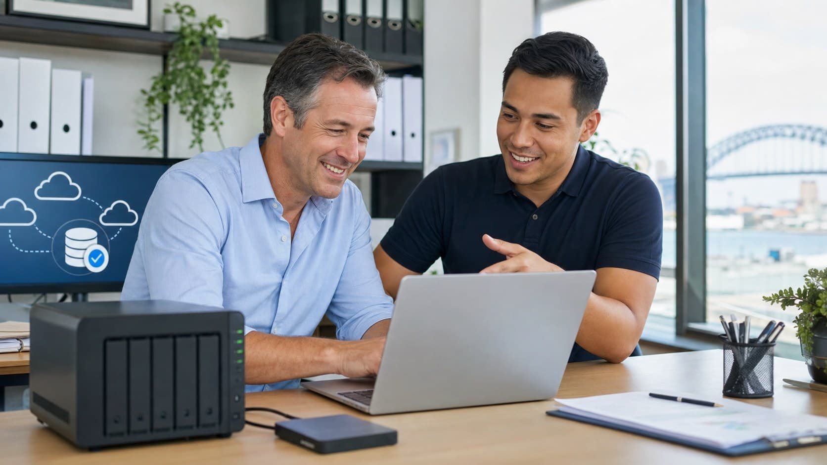 External backup drive connected to a laptop during a careful data recovery assessment in Sydney