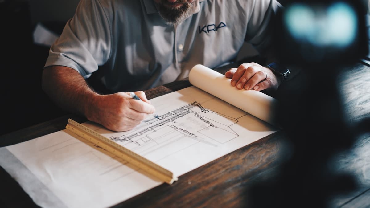 Architect reviewing building plans