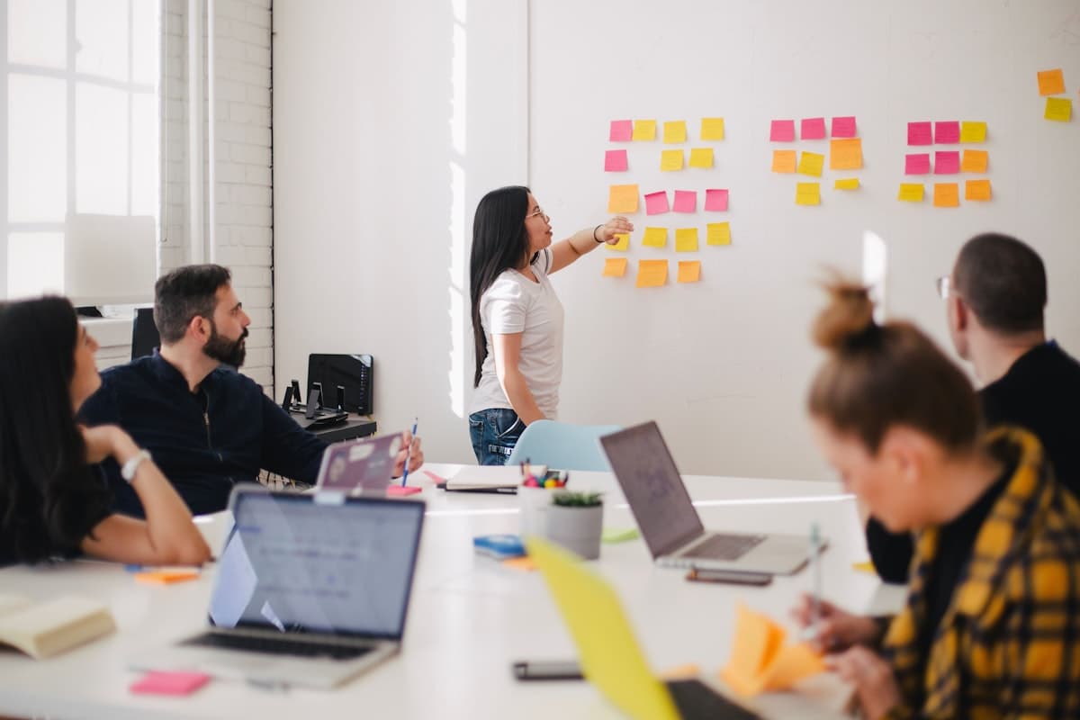 Marketing team collaborating in an office